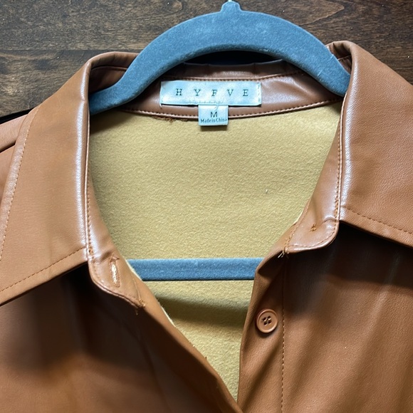 HYFVE Relaxed Fit Brown Pleather Button Down - Picture 2 of 4